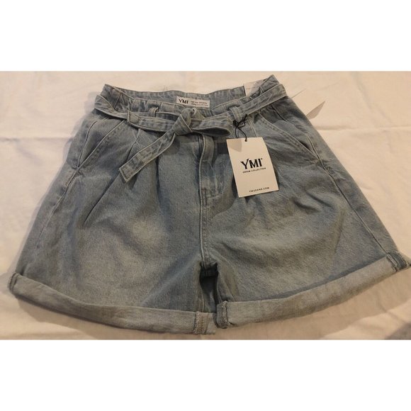 YMI High-rise shorts Denim jeans Collection wide leg size 5, celestial blue NWT - Picture 1 of 11